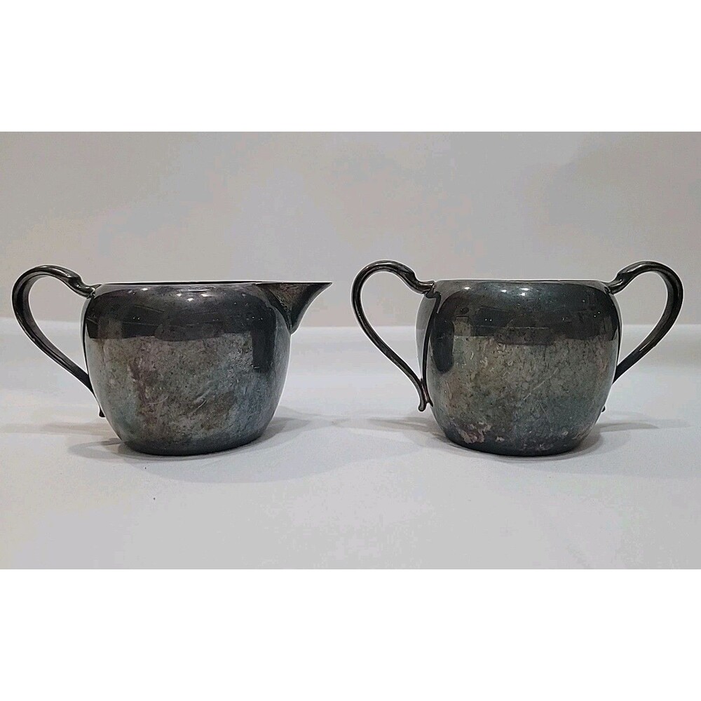 Vintage Wallace Silverplate Creamer & Sugar Bowl Set Mid-Century Modern C8647